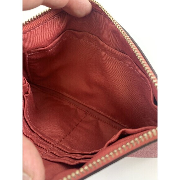 Coach Large Wristlet Crossgrain Leather F57465 Melon Pink Zip Credit Card Slot - Picture 10 of 11